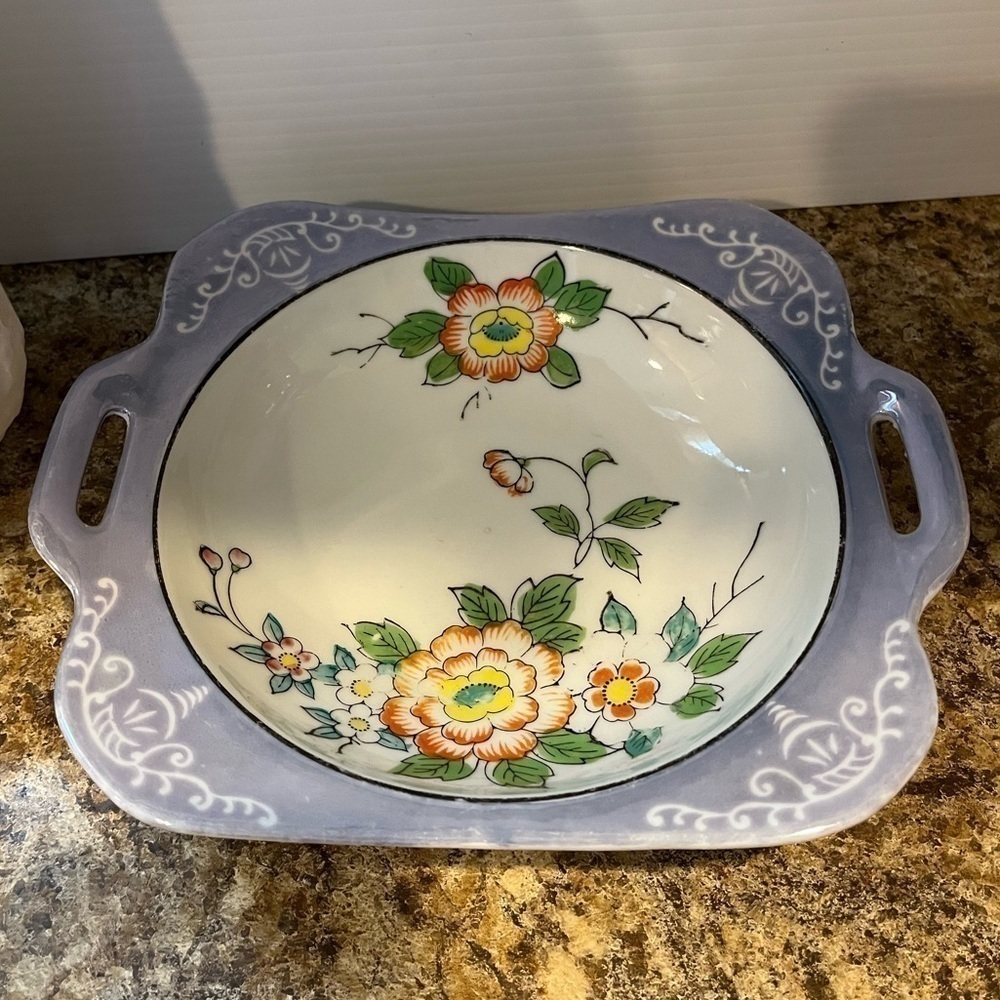 Vintage Square Blue Floral Lusterware Bowl 9” Dish Made in Japan - Picture 8 of 16